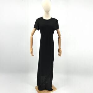 Vintage 90s Wild Rose Black Rhinestone Trim Maxi Dress